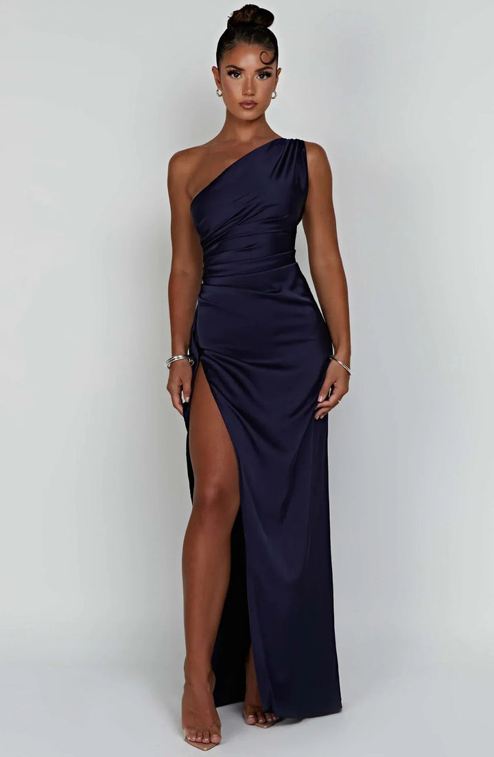 Satin One-Shoulder Split Dress - Vivienne