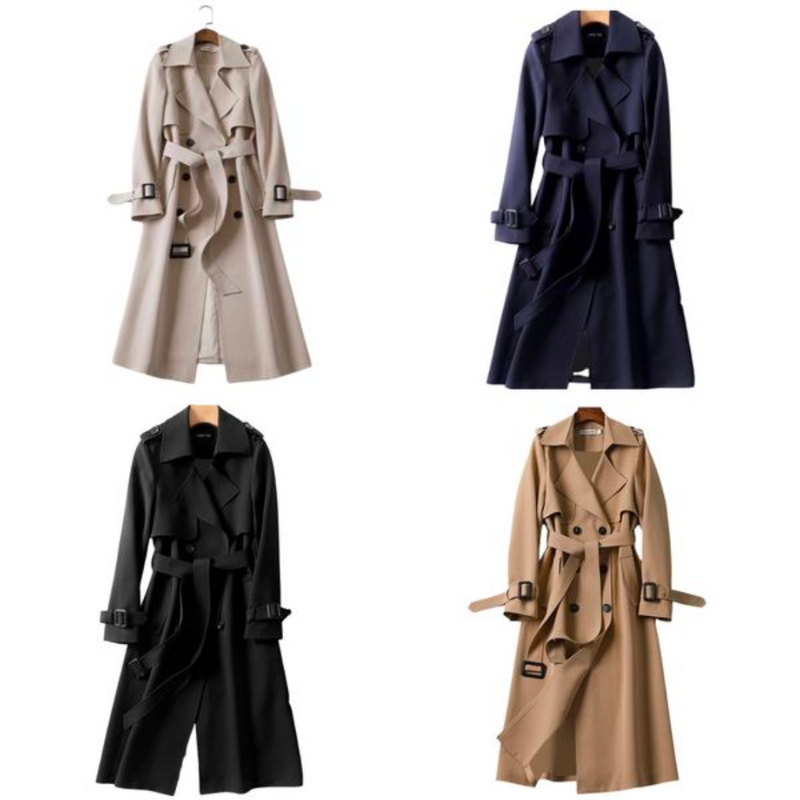 Trendy Women's Trench Coat with Double Buttons - Celina