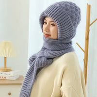 Warm Women's Hat with Integrated Scarf - Nora