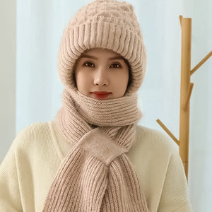 Warm Women's Hat with Integrated Scarf - Nora