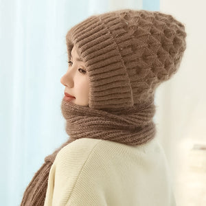 Warm Women's Hat with Integrated Scarf - Nora
