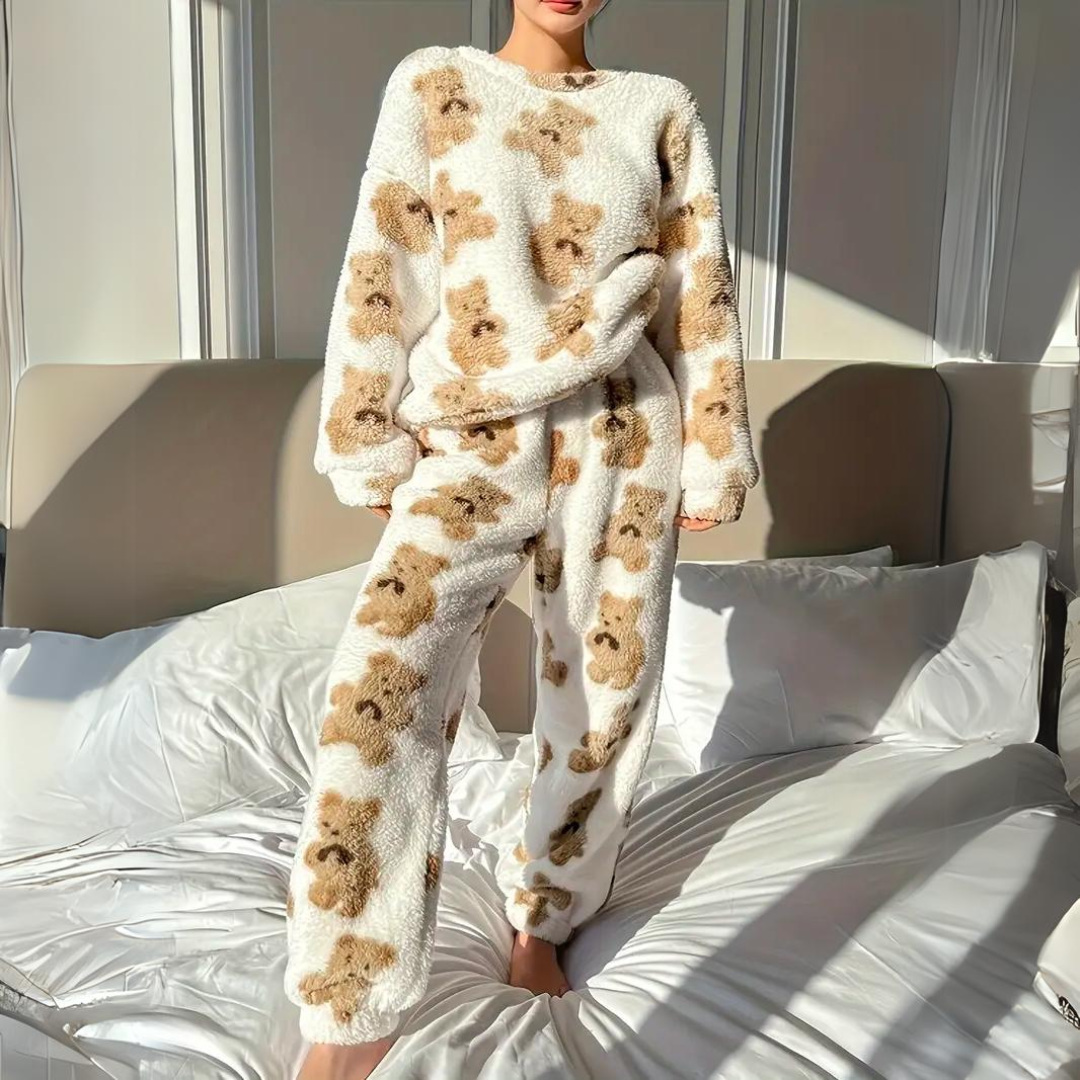 Velvety Soft Pajama Set with Bear Print – Mila