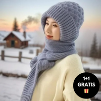 Warm Women's Hat with Integrated Scarf - Nora