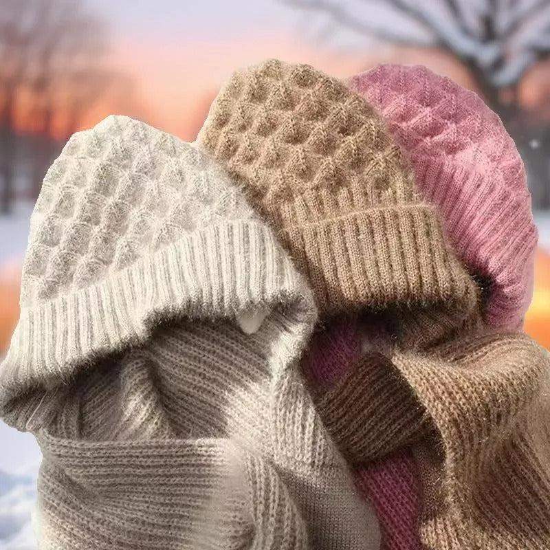 Warm Women's Hat with Integrated Scarf - Nora