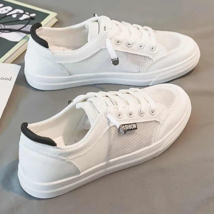 White Women's Sneakers with Mesh Uppers – Elena