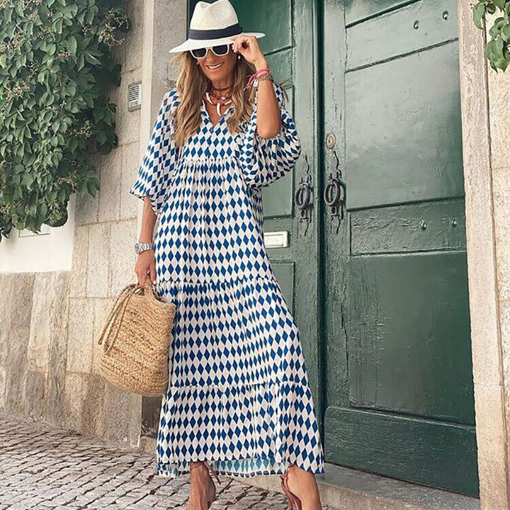 Printed Maxi Dress with Waistband – Aurelia