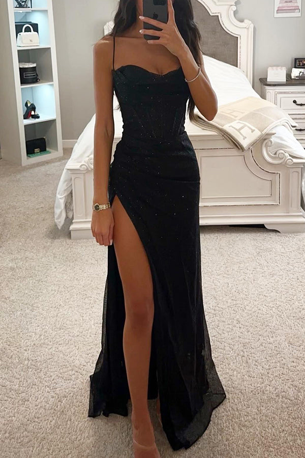 Evening dress with glitter and high slit for women – Lorena