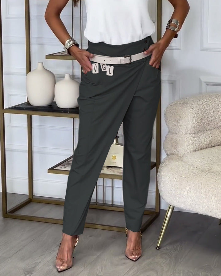 Trendy Women's Patchwork Pants with Belt - Liv