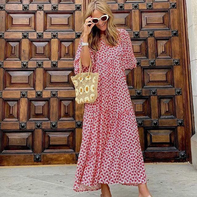 Printed Maxi Dress with Waistband – Aurelia