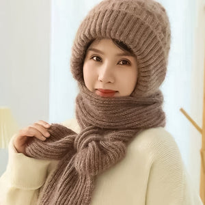 Warm Women's Hat with Integrated Scarf - Nora