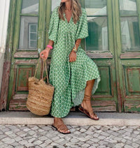 Printed Maxi Dress with Waistband – Aurelia