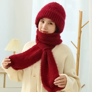 Warm Women's Hat with Integrated Scarf - Nora