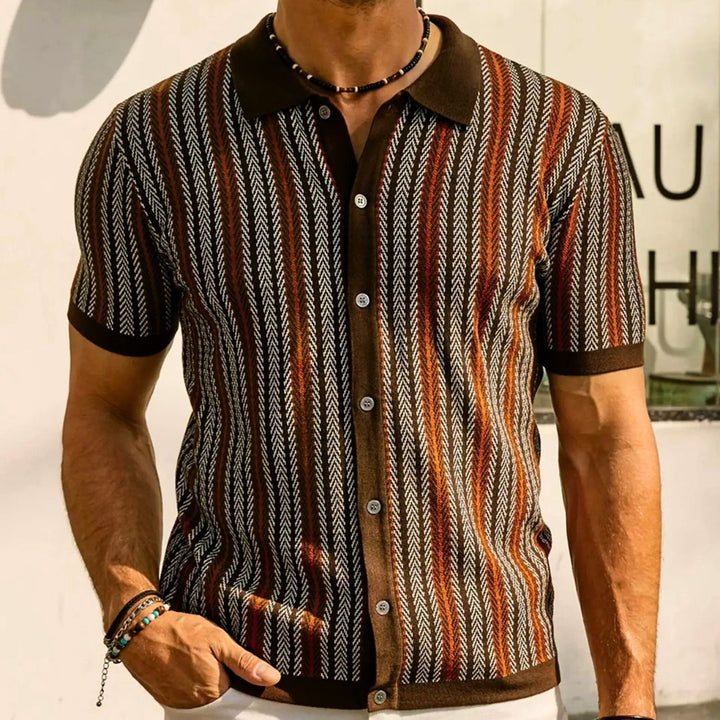 Ademende męska koszulka polo Chevron z zapięciem na guziki - Julian