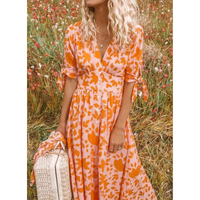 Flowing maxi dress with V-neck & tie sleeves – Soraya