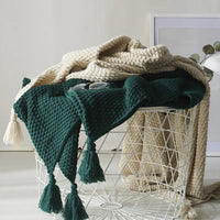 Knitted Wool Blanket with Tassels - NordicCozy