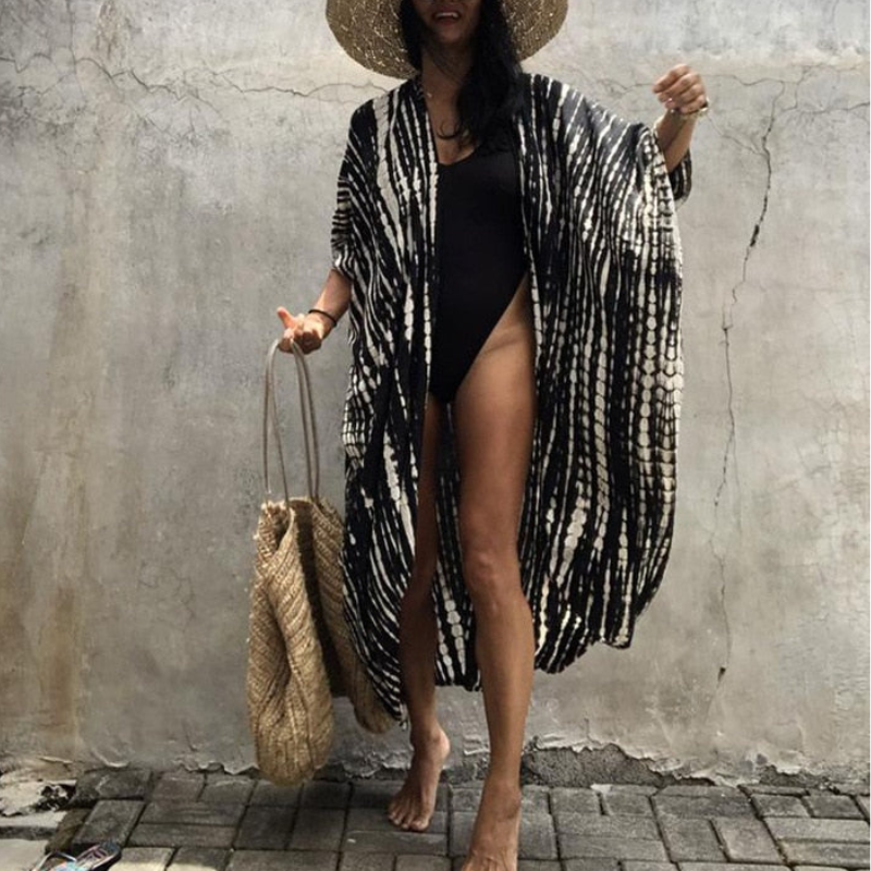 Boho Chiffon Beach Blouse with Kimono Sleeves – Ziva