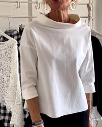 Women's Blouse with High Collar and 3/4 Sleeves – Mireille