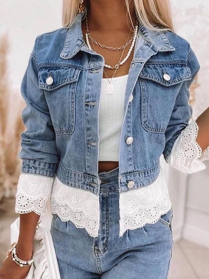 Blauw Patchwork Denim Jas - Rowena