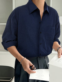 Dark Blue Men's Shirt with Chest Pocket - Milo