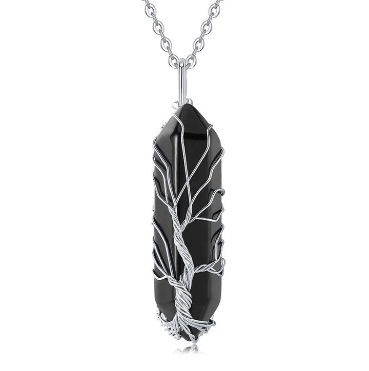 Stylish Crystal with Tree of Life Gemstone Necklace - Elara