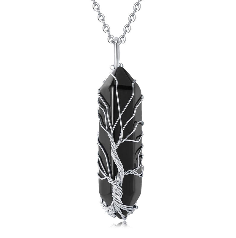 Stylish Crystal with Tree of Life Gemstone Necklace - Elara