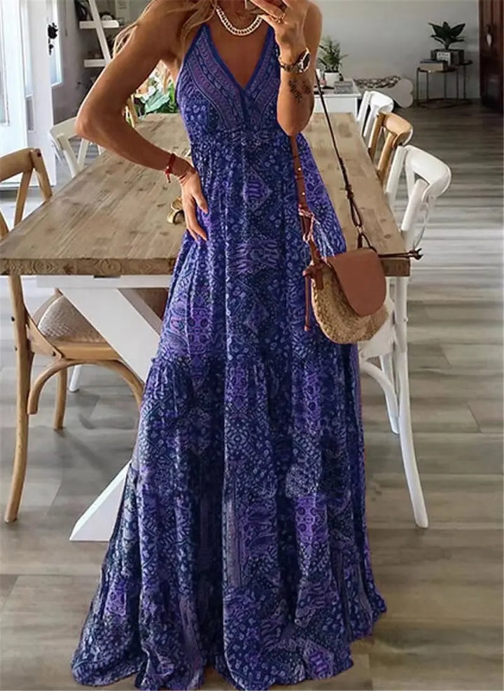 Summer Boho Maxi Dress with Floral Print - Isabella
