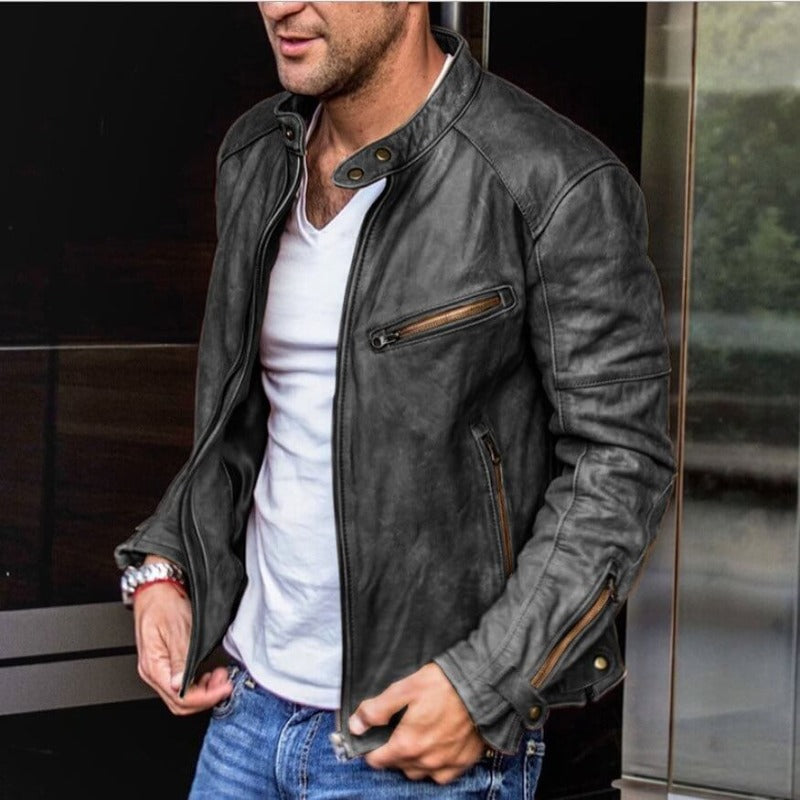 Leather Men's Jacket with Weather-Resistant Coating – Leandro