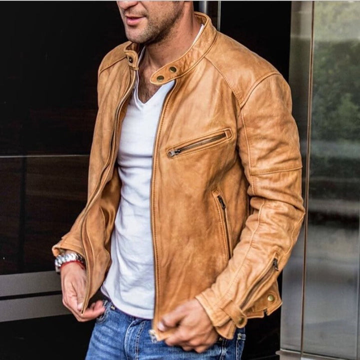Leather Men's Jacket with Weather-Resistant Coating – Leandro