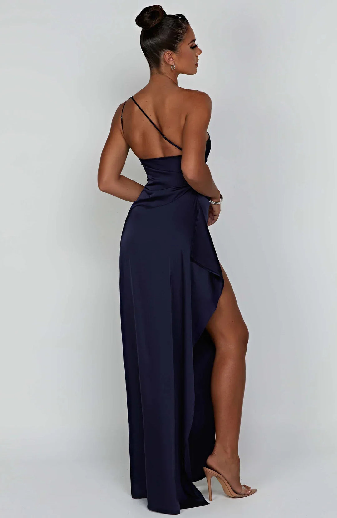 Satin One-Shoulder Split Dress - Vivienne