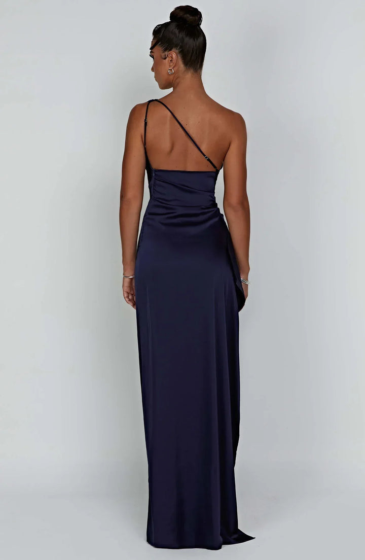 Satin One-Shoulder Split Dress - Vivienne