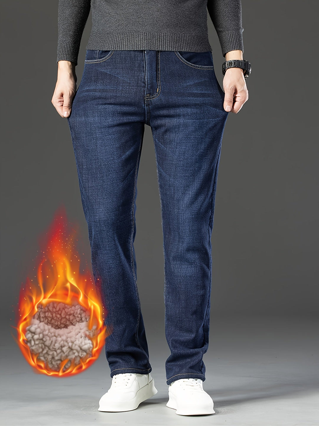 Warm Men's Winter Jeans with Fleece Lining - Grayson