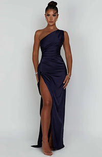 Satin One-Shoulder Split Dress - Vivienne