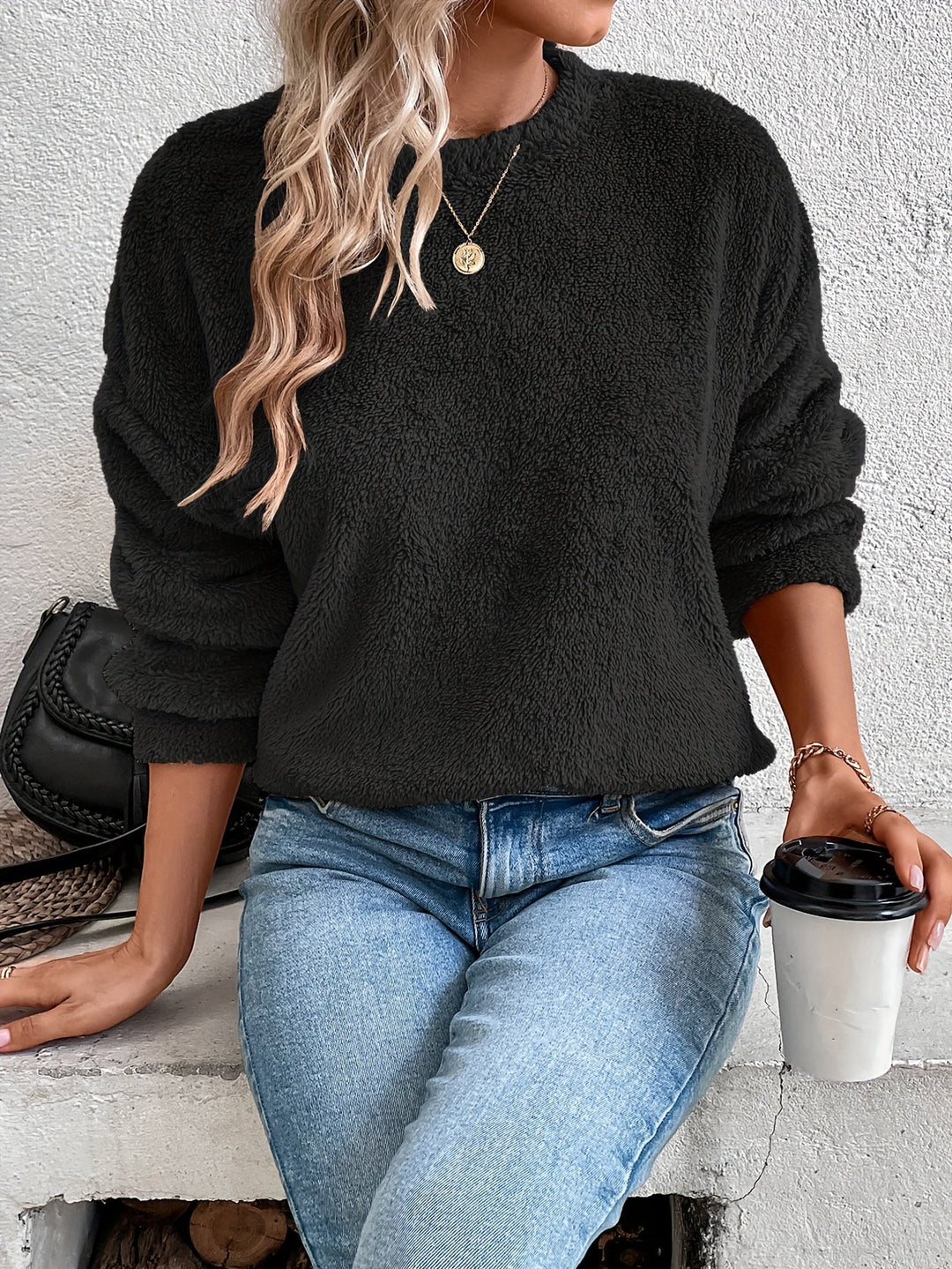 Comfortable Teddy Pullover Sweatshirt - Livia