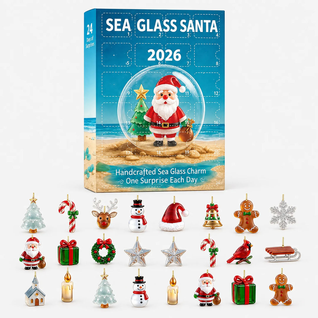 Verpakking van de adventskalender met 24 vakjes, met daaronder alle 24 kerstfiguurtjes netjes uitgestald in drie rijen. 2