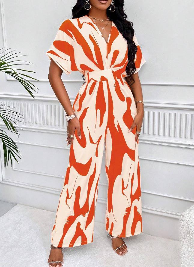 Summer Jumpsuit with V-Neck and Print – Noemi