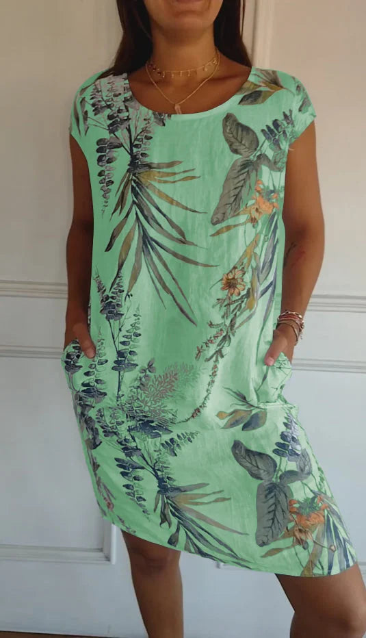 Printed Dress with Round Neck - Eveline