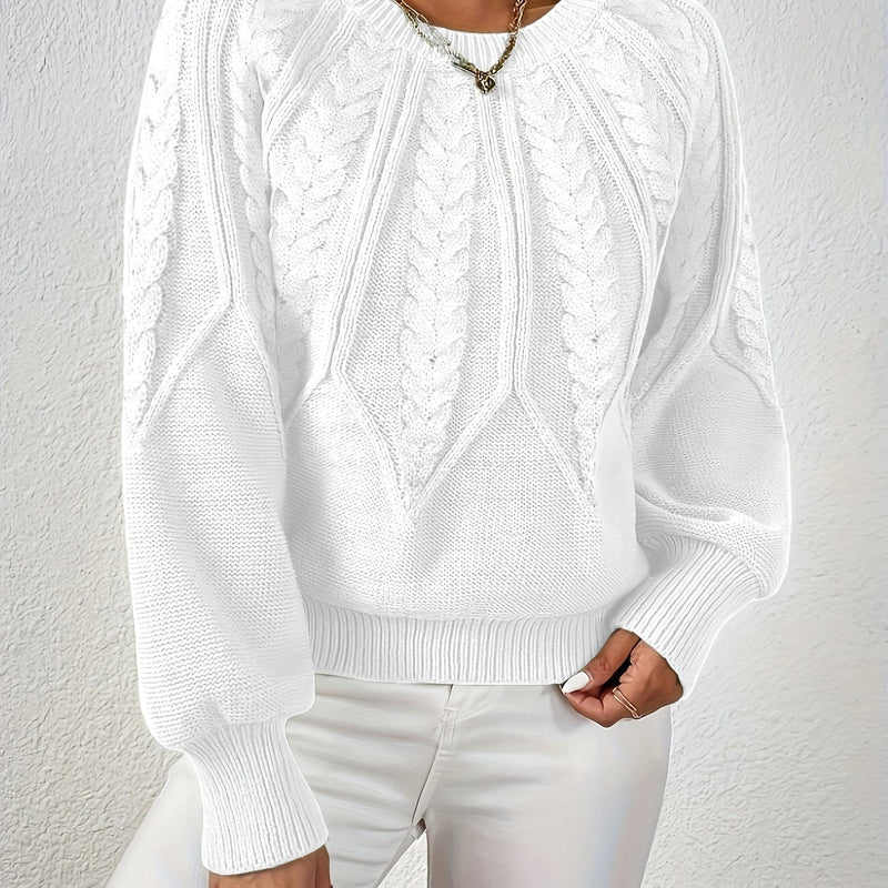 Women's Cable Knit Sweater with Lantern Sleeves – Sanna