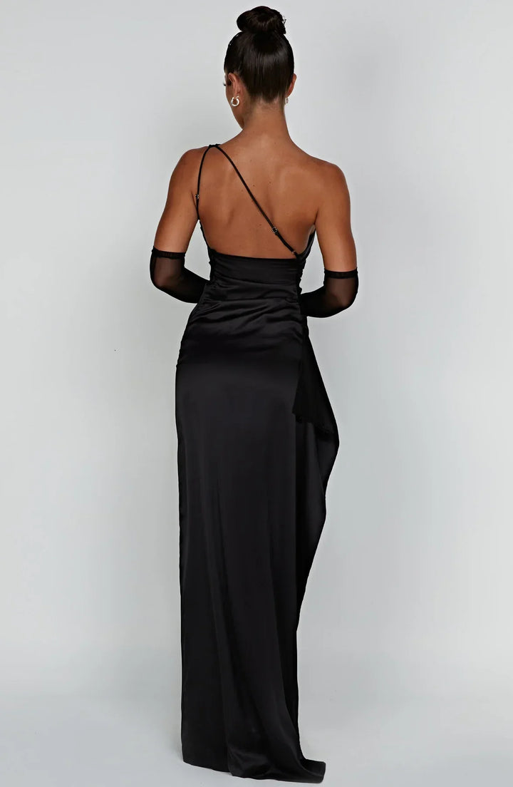 Satin One-Shoulder Split Dress - Vivienne