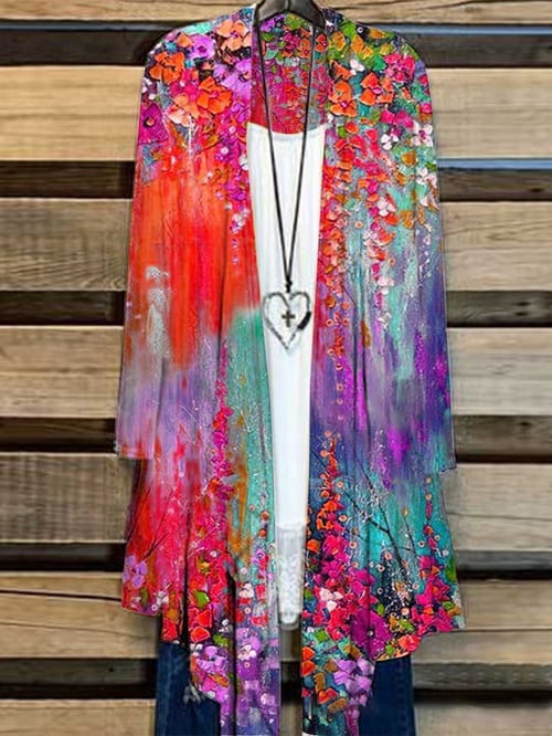 Long Women's Cardigan with Floral Print – Liva