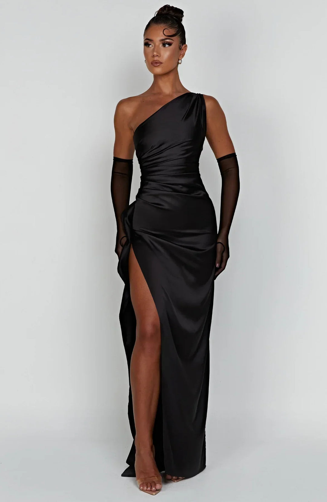 Satin One-Shoulder Split Dress - Vivienne