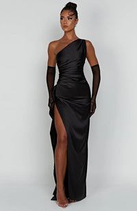 Satin One-Shoulder Split Dress - Vivienne