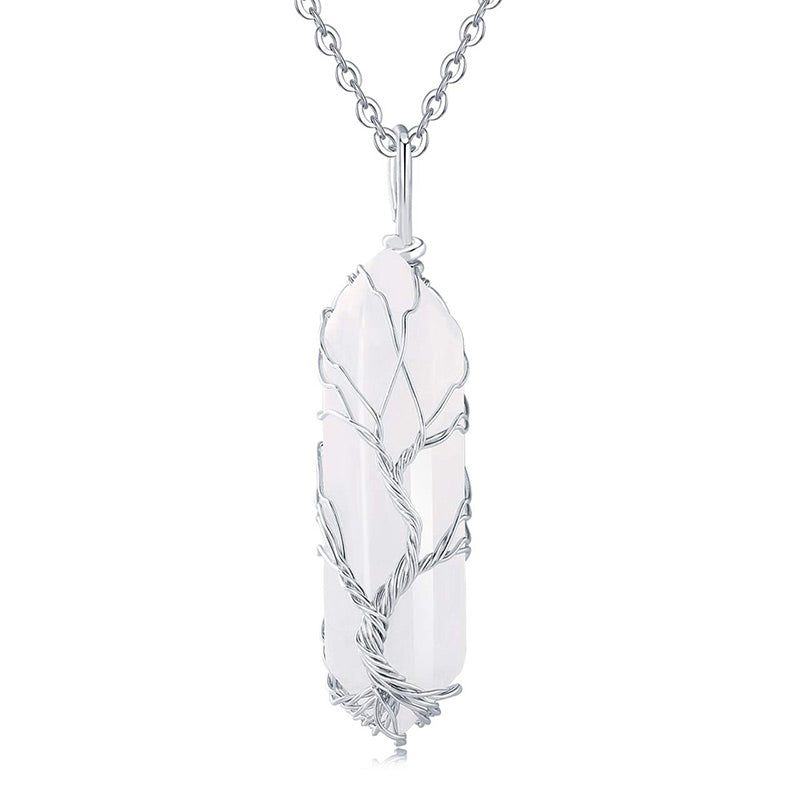 Stylish Crystal with Tree of Life Gemstone Necklace - Elara