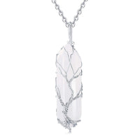 Stylish Crystal with Tree of Life Gemstone Necklace - Elara