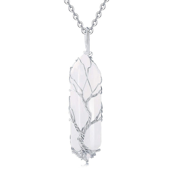 Stylish Crystal with Tree of Life Gemstone Necklace - Elara