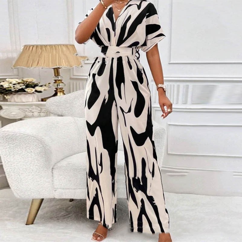 Summer Jumpsuit with V-Neck and Print – Noemi