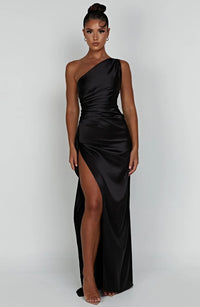 Satin One-Shoulder Split Dress - Vivienne