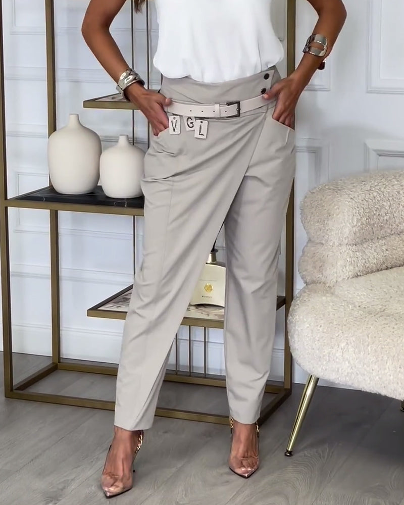 Trendy Women's Patchwork Pants with Belt - Liv
