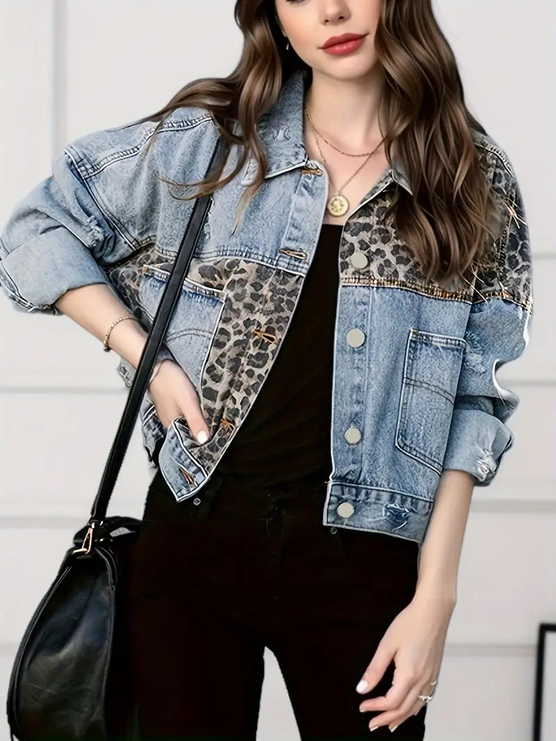 Wildly Chic Leopard Print Denim Jacket - Leona