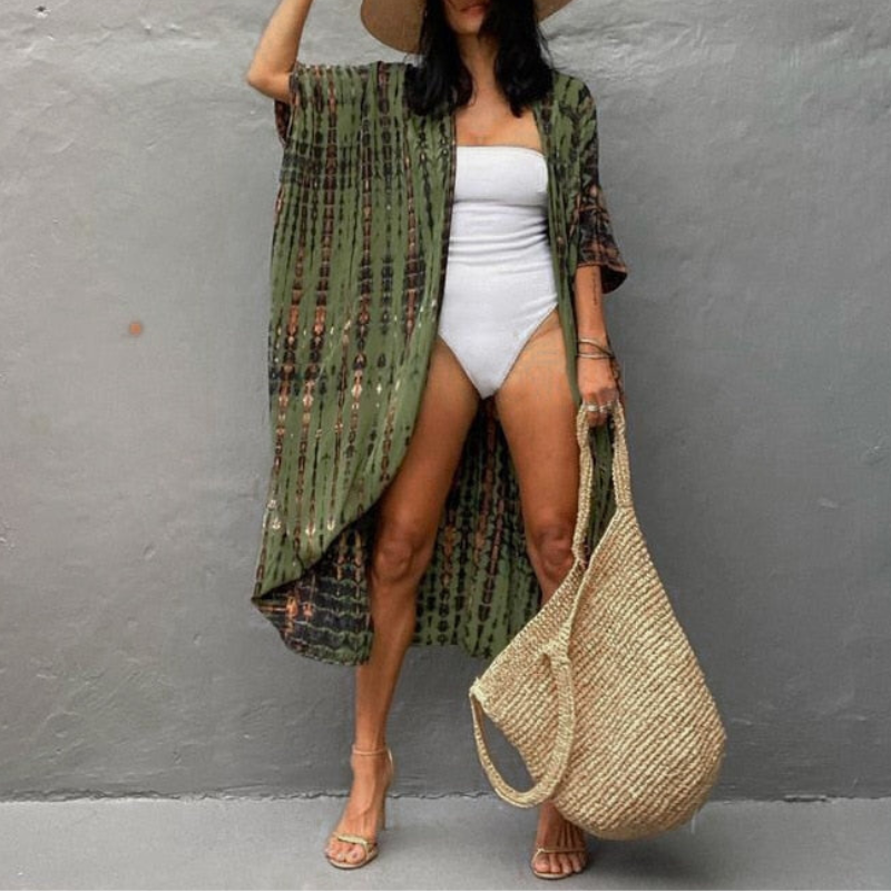 Boho Chiffon Beach Blouse with Kimono Sleeves – Ziva