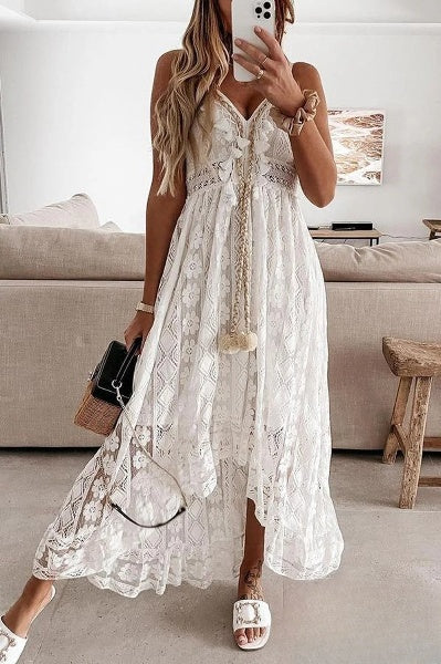 White Crocheted Fringe Dress - Élodie